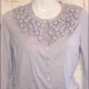Ann Taylor Petite Lavender Floral Button Cardigan